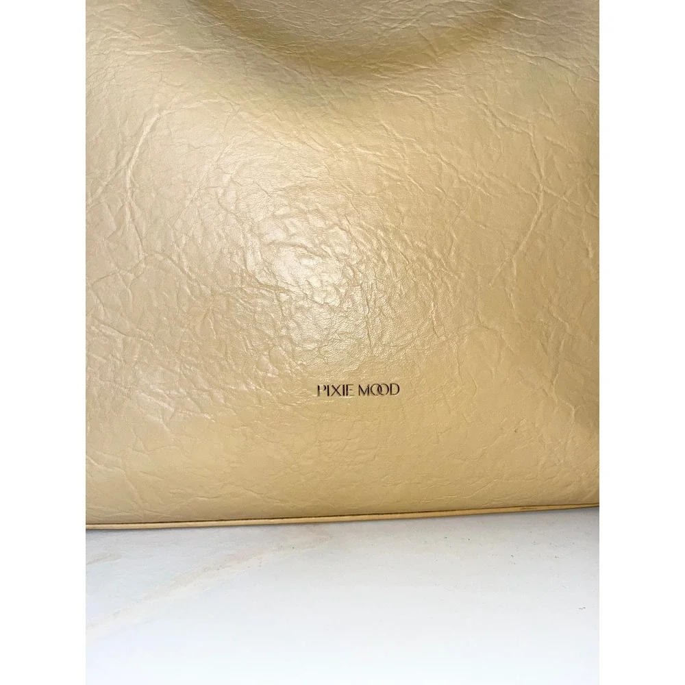 PIXIE MOOD Alicia Tote Bag Vegan Leather Geometric V Cut Soft Yellow Drop Handle